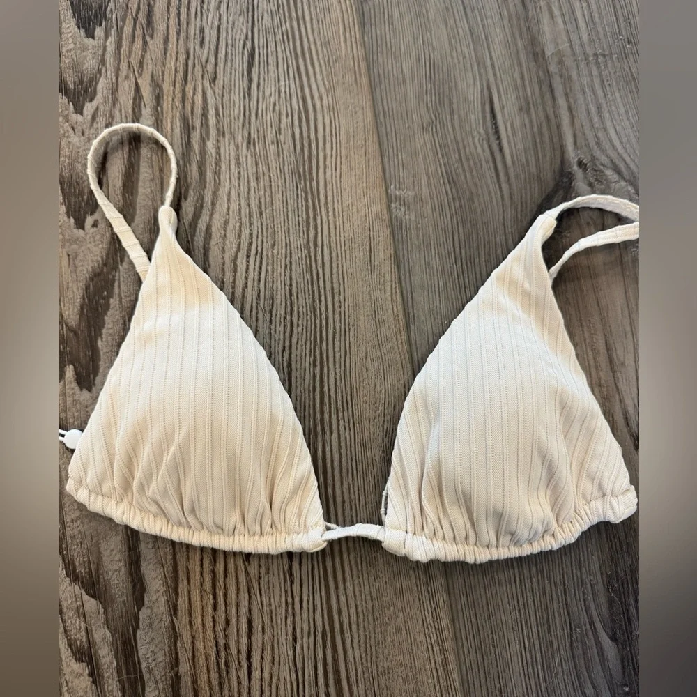 Monday Swimwear Cream Ribbed Triangle Bikini Set